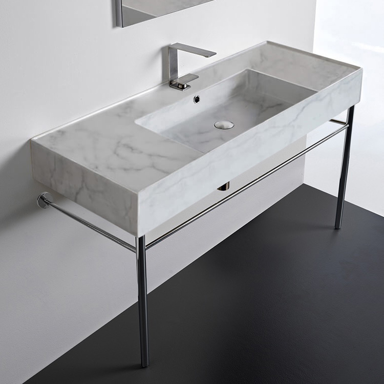Scarabeo 5125-F-CON Modern Marble Design Ceramic Console Sink and Polished Chrome Base, 48 Inch
