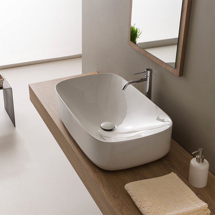 Scarabeo 5502-No Hole Oval White Ceramic Vessel Bathroom Sink