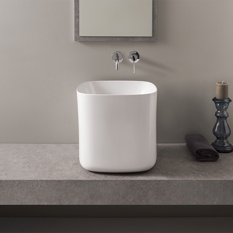 Scarabeo 5503-No Hole Round White Ceramic Vessel Bathroom Sink