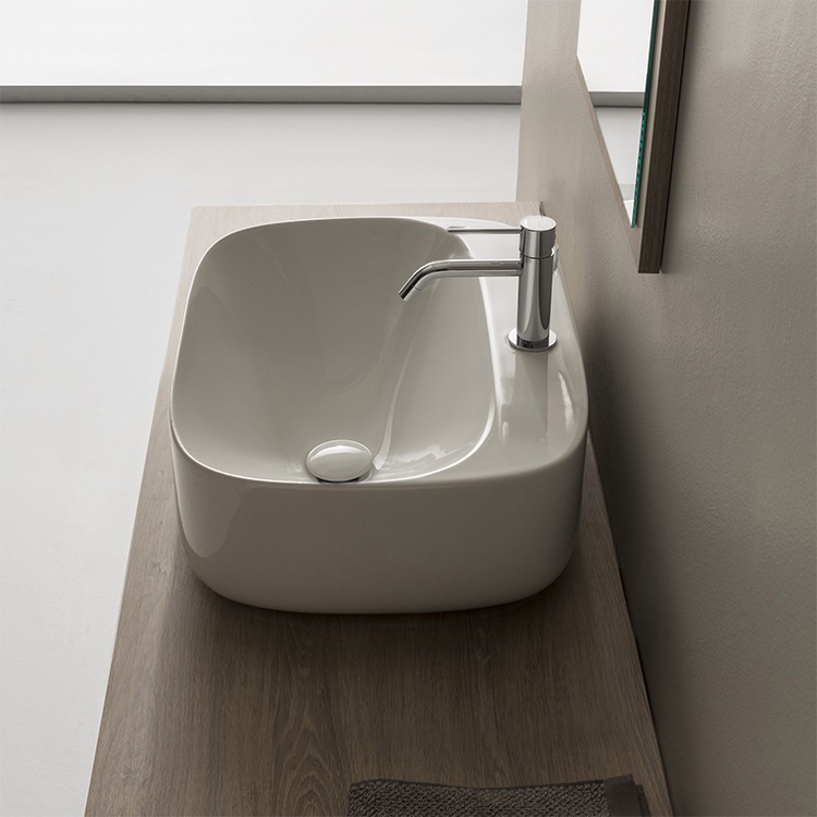 Scarabeo 5504-One Hole Oval White Ceramic Vessel Bathroom Sink