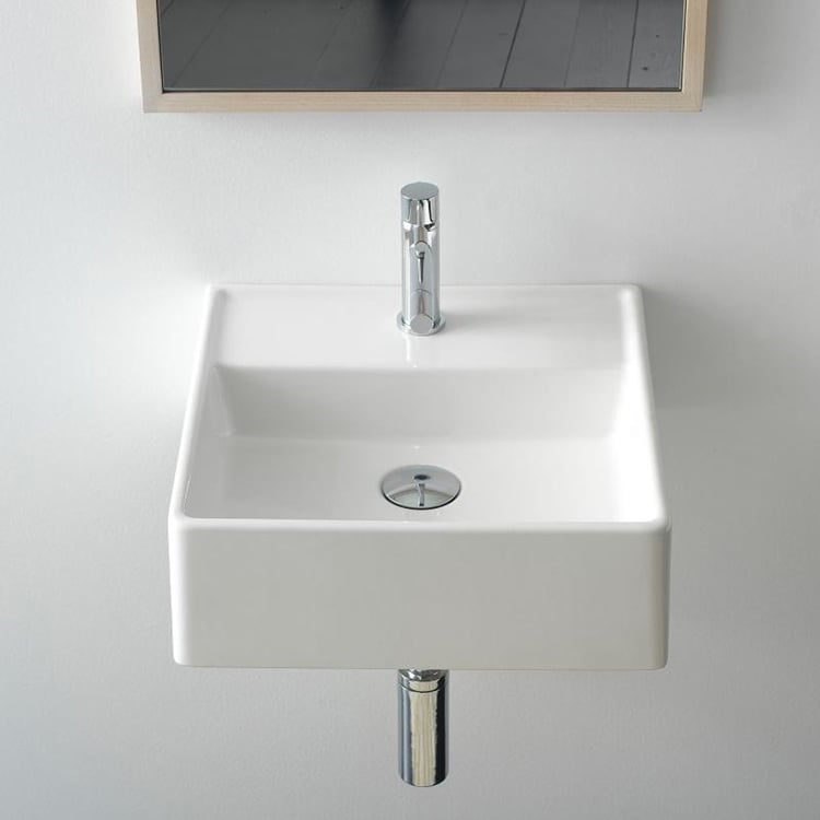 Scarabeo 8036-One Hole Small Square Ceramic Wall Mounted or Vessel Sink