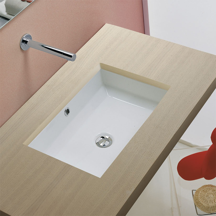 Scarabeo 8037-No Hole Rectangular White Ceramic Undermount Sink