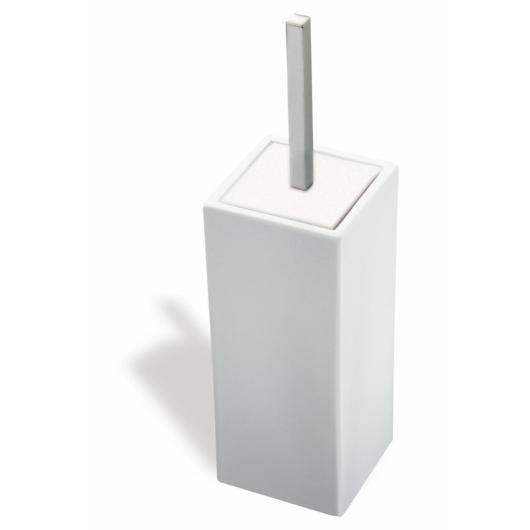 Toilet Brush, StilHaus 633-36, White Ceramic Toilet Brush Holder with Satin Nickel Handle