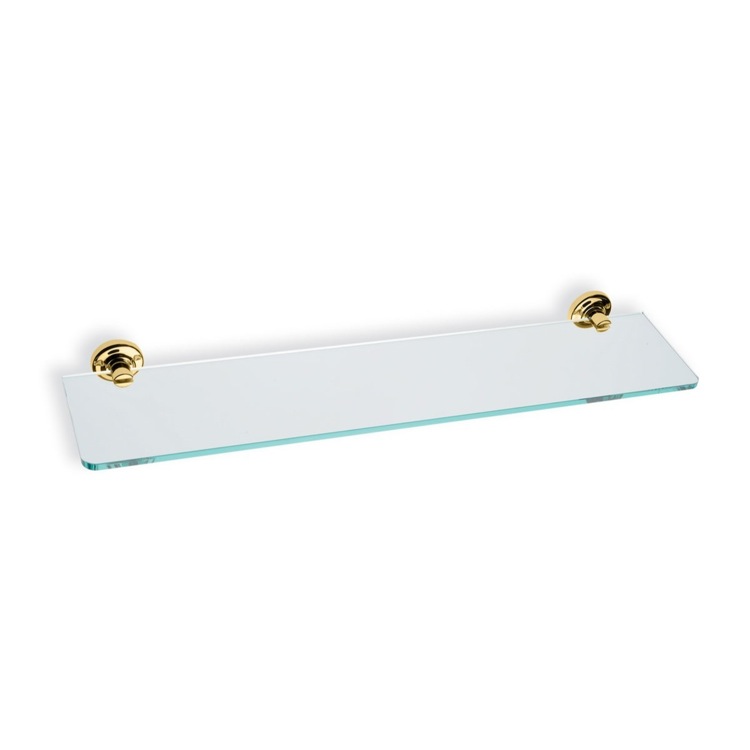 StilHaus SM04-16 Clear Glass Bathroom Shelf with Gold Finish Brass Holder
