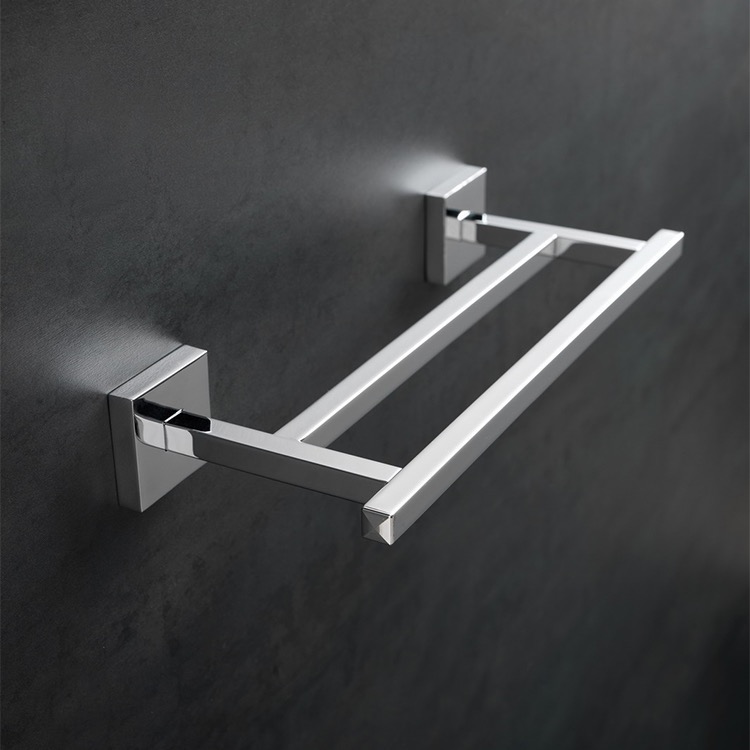 StilHaus U06.2-08 12 Inch Square Double Towel Bar in Chrome