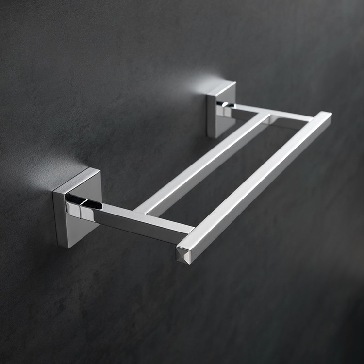 StilHaus U06.2-08 Double Towel Bar, 12 Inch, Square, Chrome