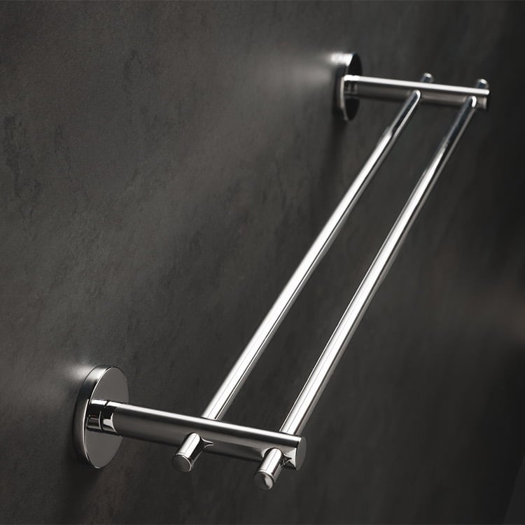 StilHaus VE45.2-08 Double Towel Bar, Chrome, 18 Inch, Made in Brass