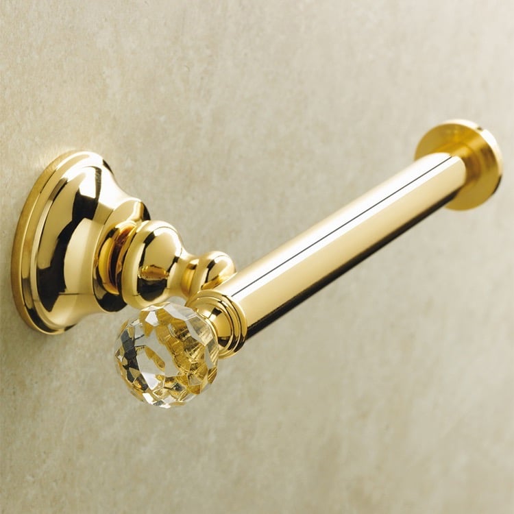 Toilet Paper Holder, StilHaus SL11-16, Gold Finish Brass Toilet Roll Holder with Crystal