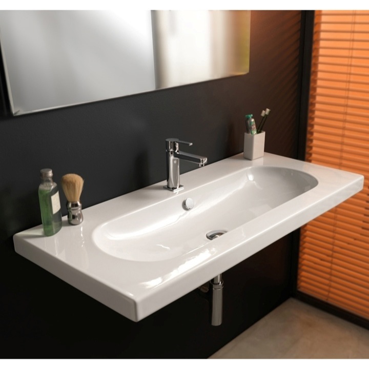 Tecla Edw3011 By Nameek S Edo Wide Rectangular White Ceramic Wall Bathroom Sink Tecla Edw3011 Rectangular White Ceramic Wall Mounted Or Drop In