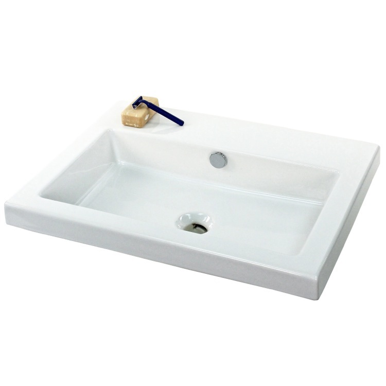 Tecla Can01011 Con By Nameek S Cangas Rectangular Ceramic Console Sink And Polished Chrome Stand Thebath - Bathroom Sink No Stand