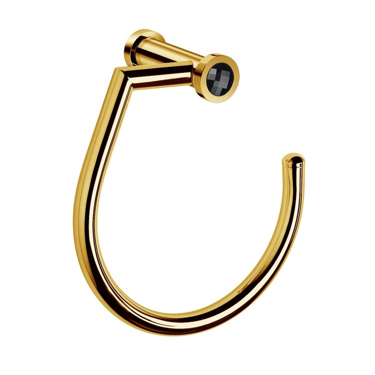 Towel Ring, Windisch 85513ON, Brass Towel Ring in Gold Finish With Black Crystal
