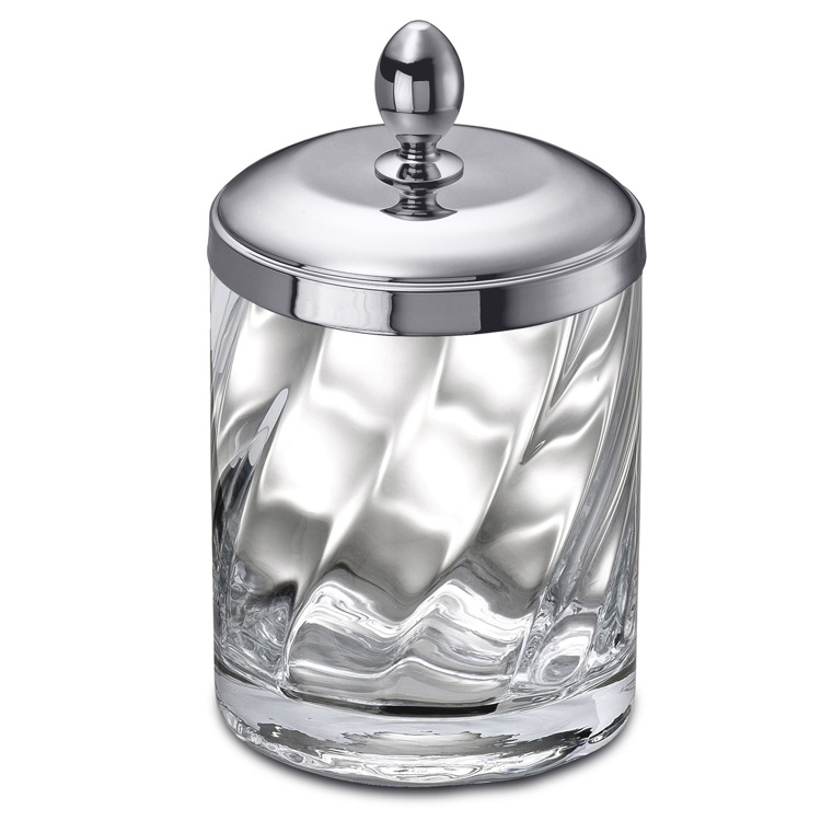 Windisch 88801CR Twisted Glass and Chrome Brass Cotton Swabs Jar