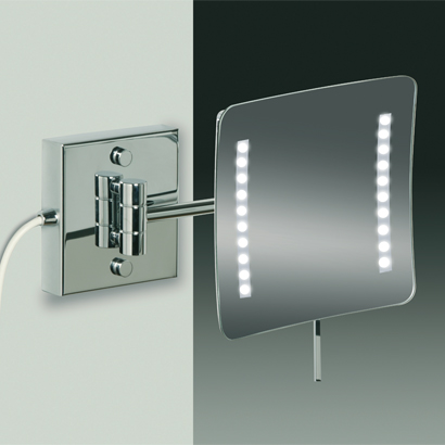 Square Chrome Or Gold Wall Mounted Hardwired Lighted 3x Magnifying Mirror