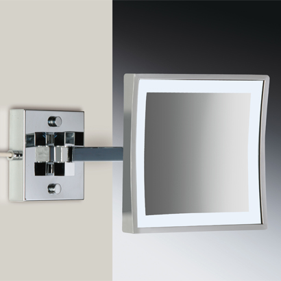 Windisch 99667/2-CR-3x Square Wall Mounted Brass LED 3x Magnifying Mirror